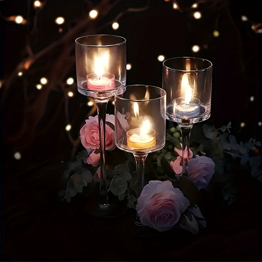 Candle Holder Set - 3PCS Transparent Glass Candle Holder Set