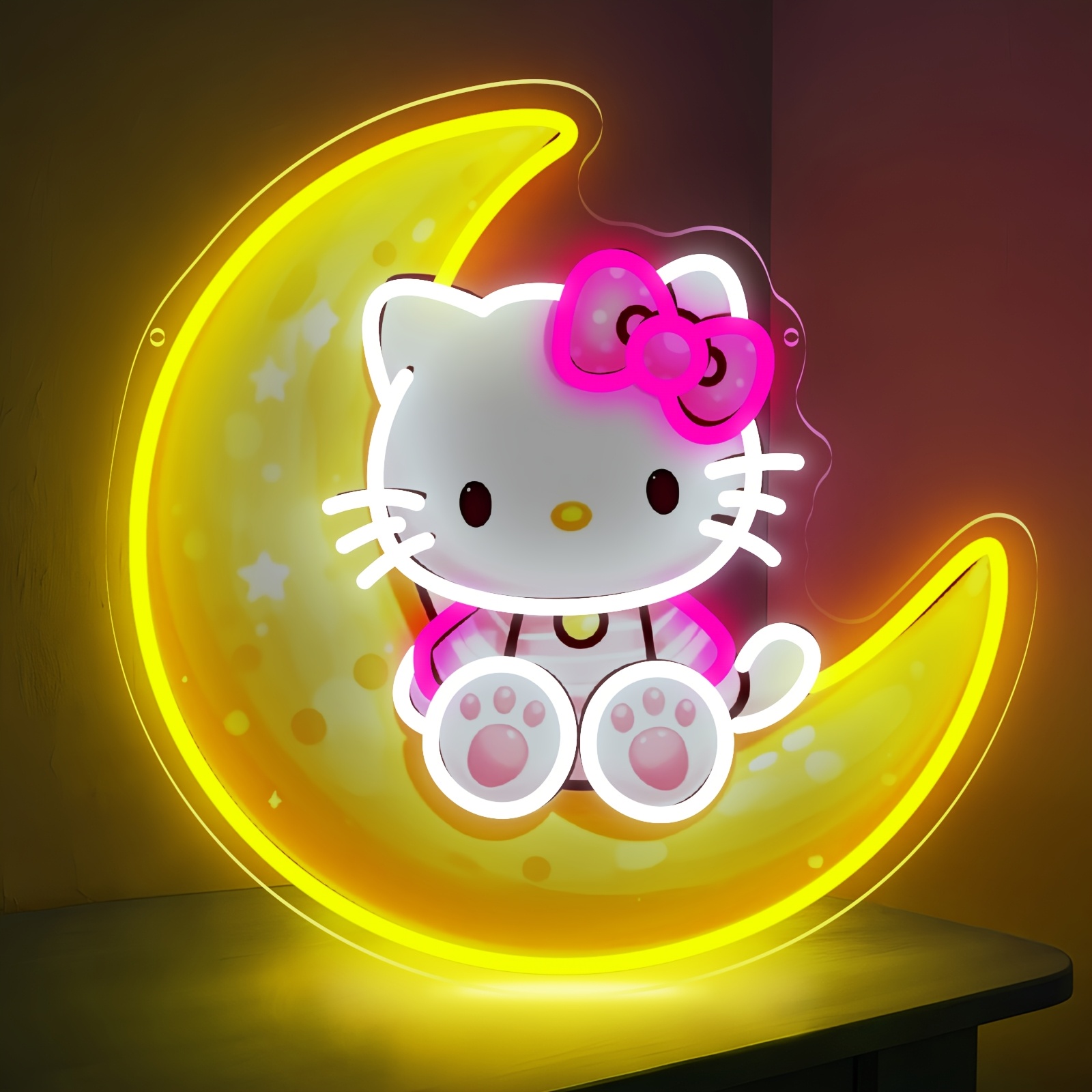 Lighting Decoration On Wall - Hello Kitty on Moon Yellow Cute