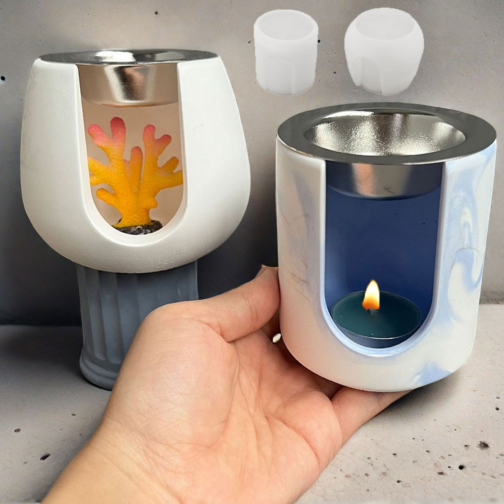 Candle Holder Set - Heating Aroma Candle Holder Concrete Silicone
