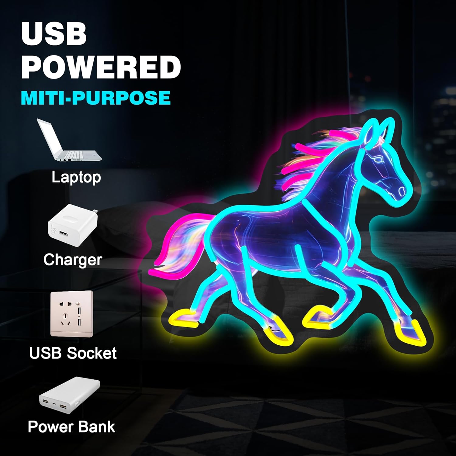 Horse Night Light Neon Sign De - Room Lighting Bedroom Decor ulasan dan harga