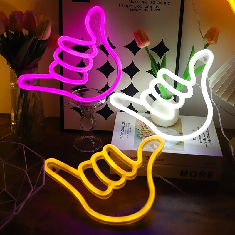 LED Neon Sign Peace Hand Win V - Ok Lighting Decor ulasan dan harga