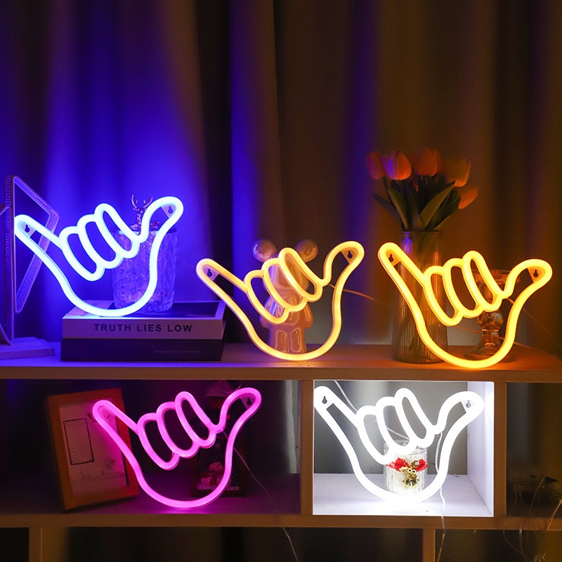 LED Neon Sign Peace Hand Win V - Ok Lighting Decor ulasan dan harga