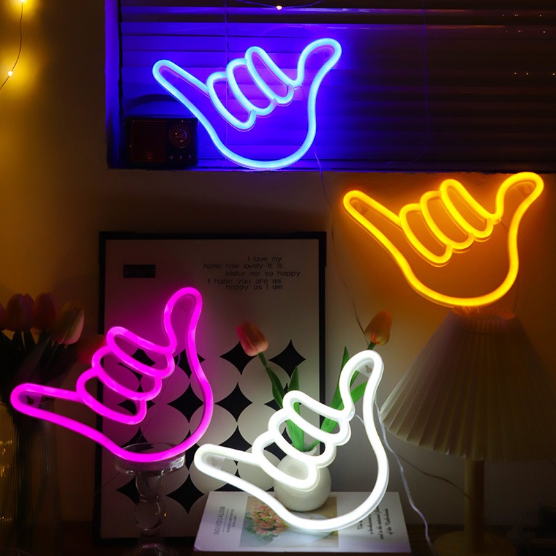 LED Neon Sign Peace Hand Win V - Ok Lighting Decor ulasan dan harga
