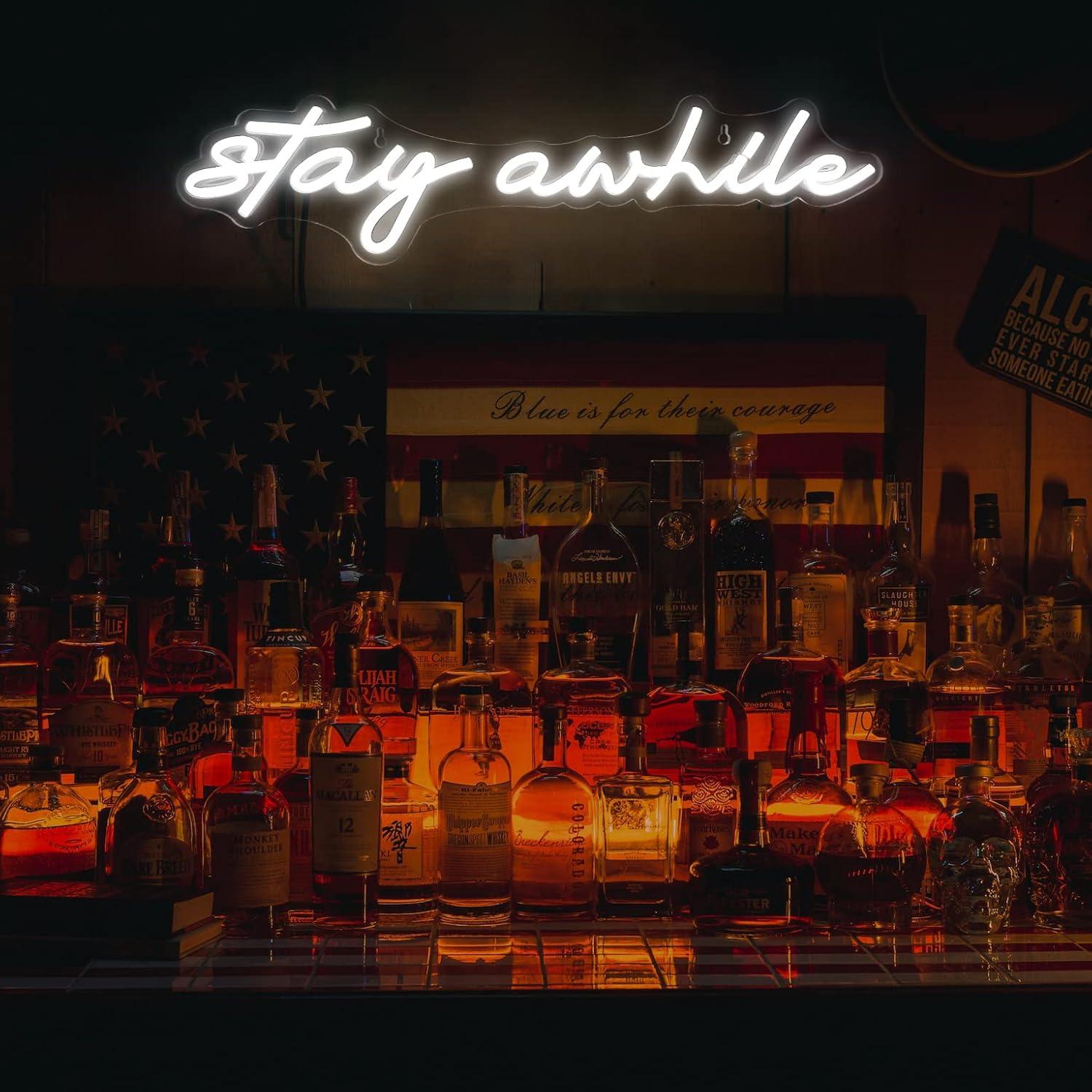 Stay Awhile Neon Signs USB Dim - Room Lighting Bedroom Decor ulasan dan harga