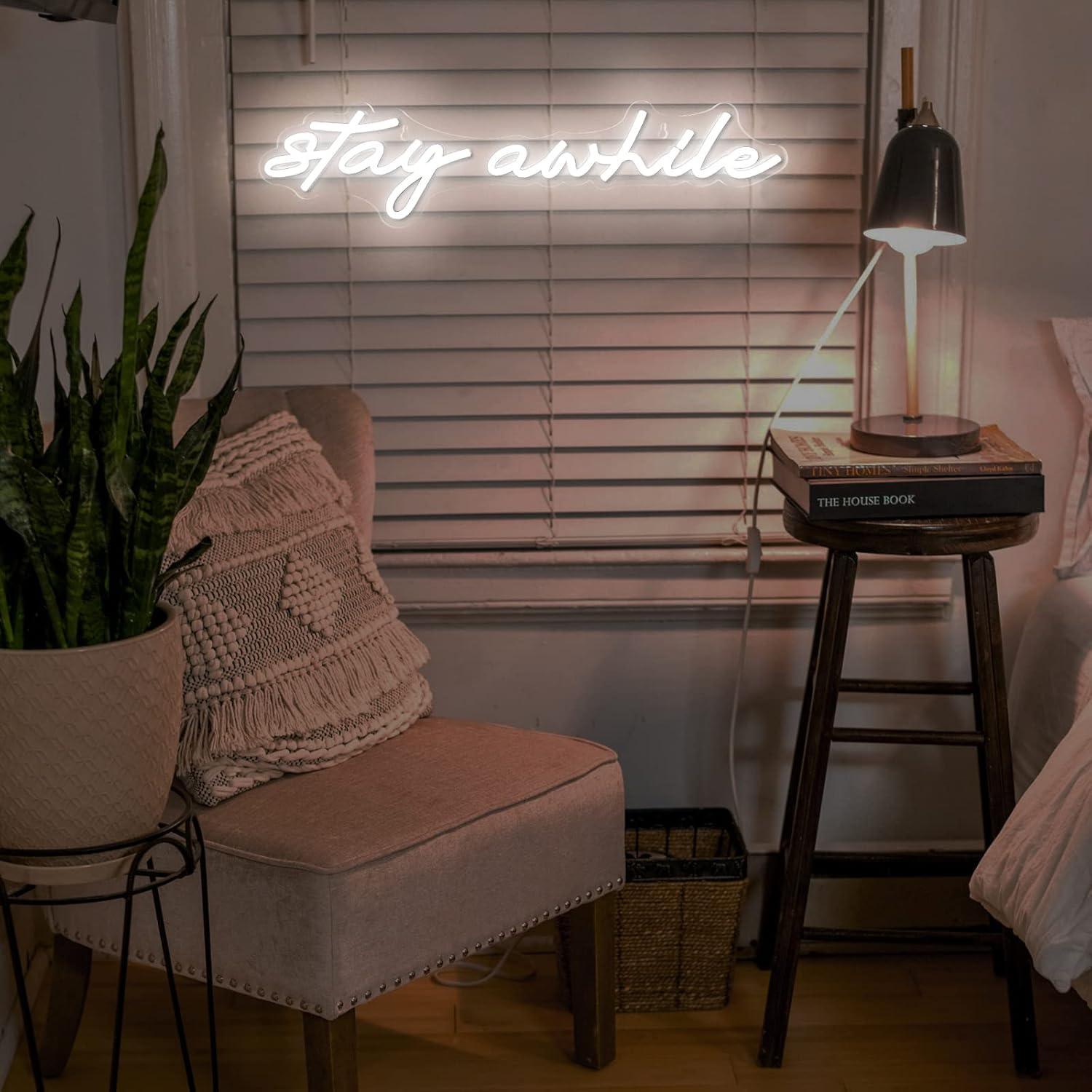 Stay Awhile Neon Signs USB Dim - Room Lighting Bedroom Decor ulasan dan harga