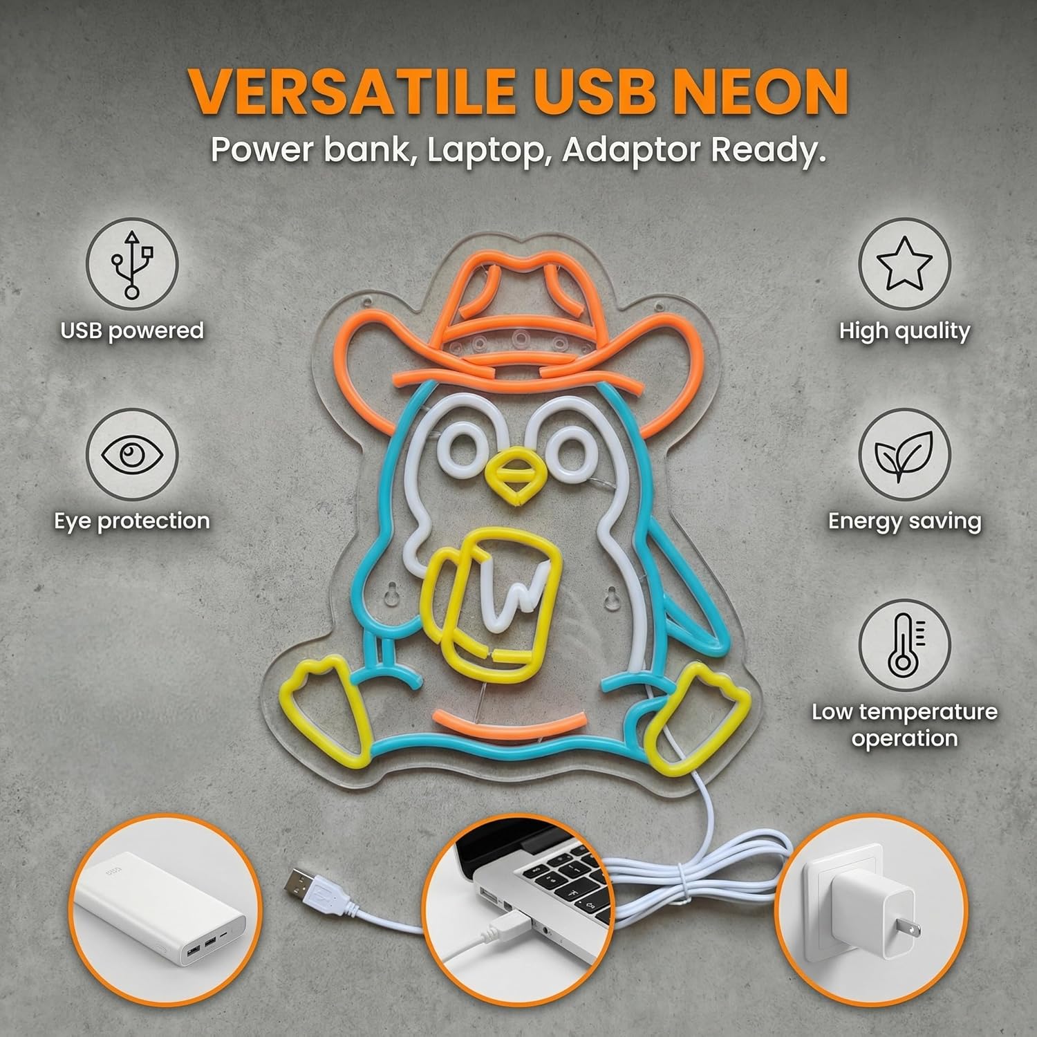 Penguin Neon Sign USB Powered  - Room Lighting Bedroom Decor ulasan dan harga
