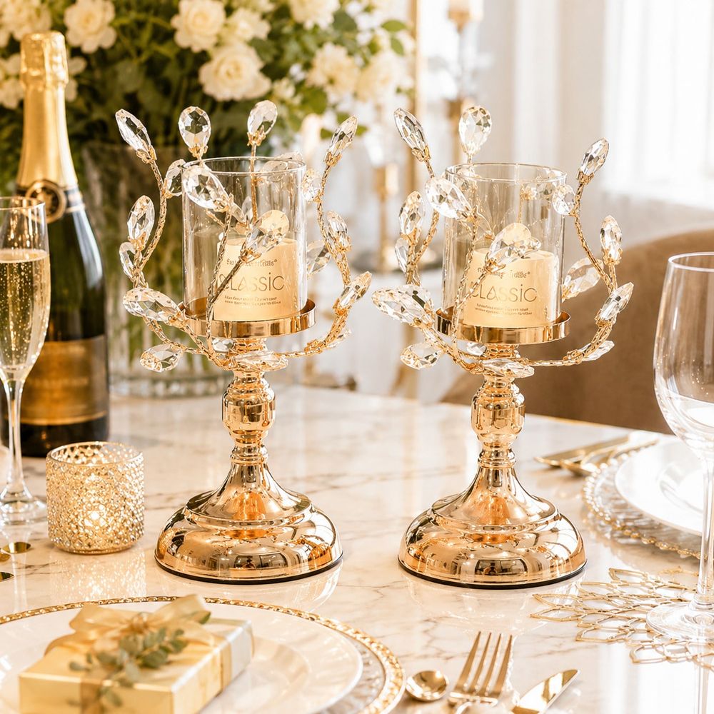 Gold Crystal Candle Holder Set - Candle Holder Set ulasan dan harga