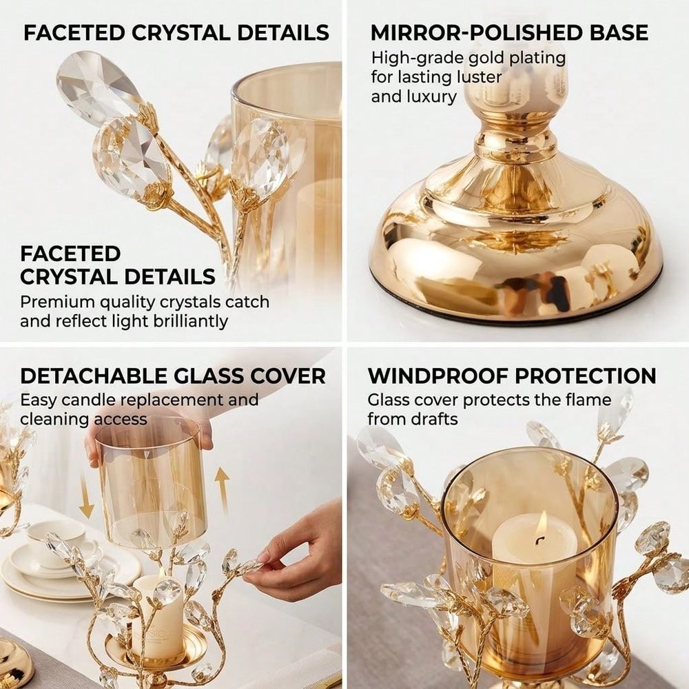 Gold Crystal Candle Holder Set - Candle Holder Set ulasan dan harga