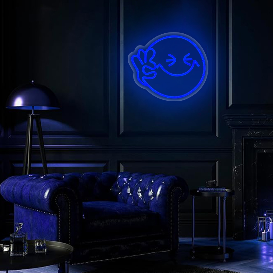 Smile OK Hand Neon Sign Blue U - Ok Lighting Decor ulasan dan harga